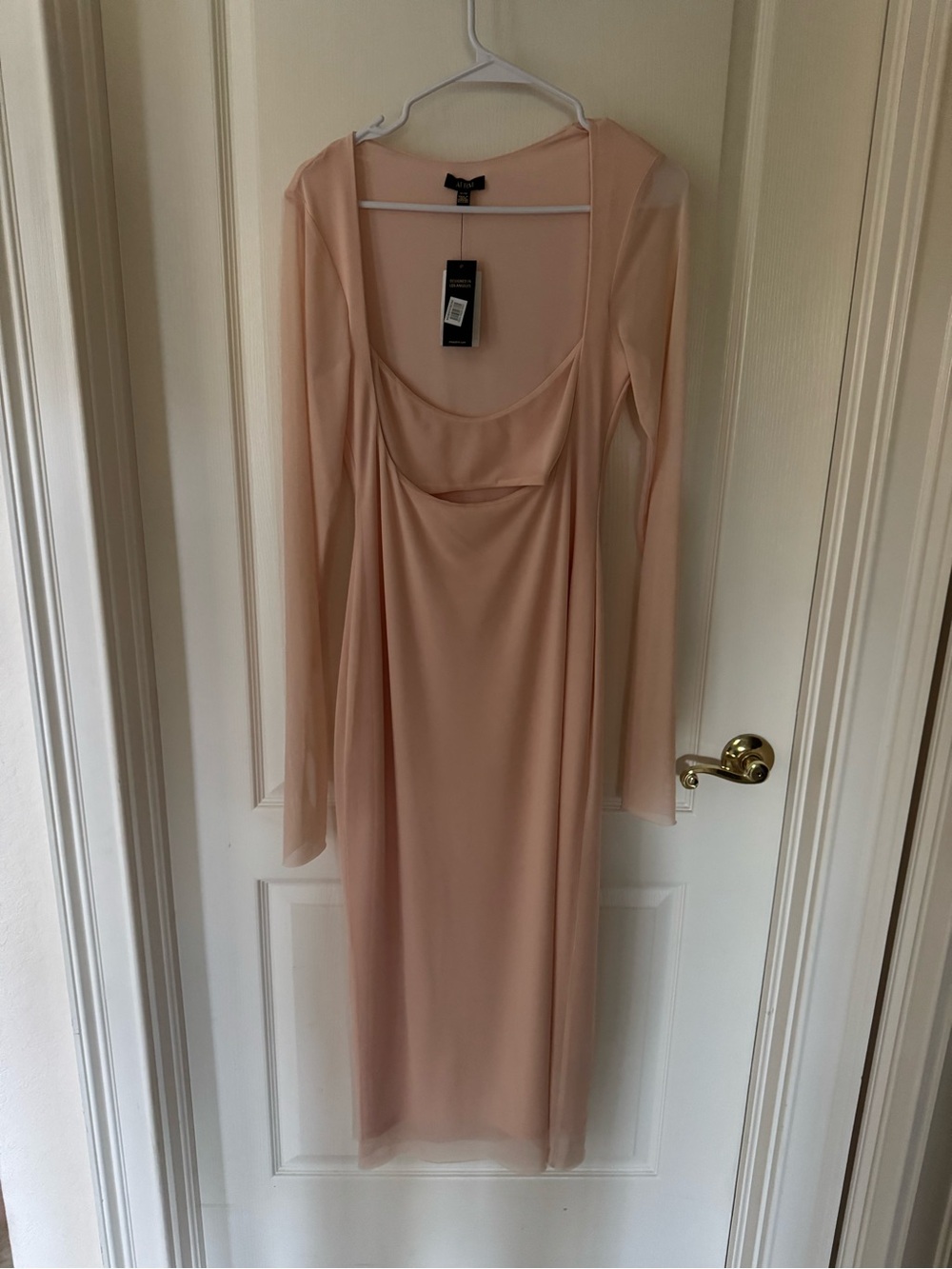 AFRM Blush Pink Midi Dress with Sheer Long Sleeves